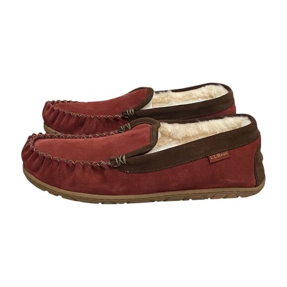 L.L.Bean Wicked Good Venetian Slippers Mens 9 Red Brown Shearling Suede Loafers main image 11
